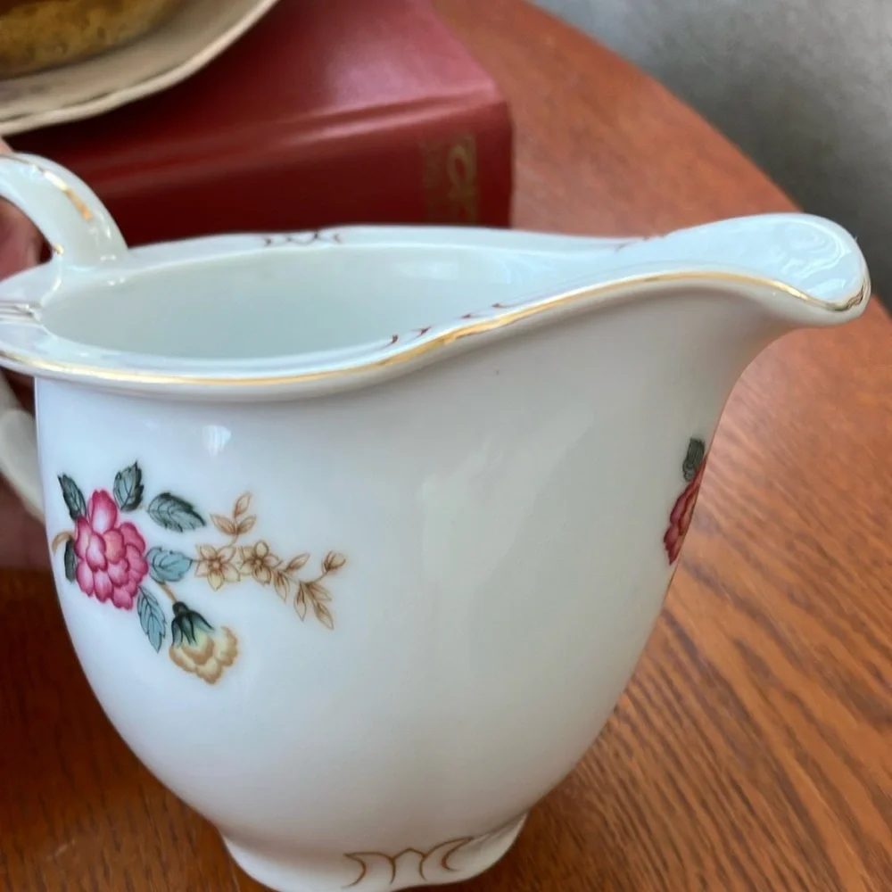 Vintage Charm Crest Mayfair Creamer Floral Gold trim Footed Porcelain Japan